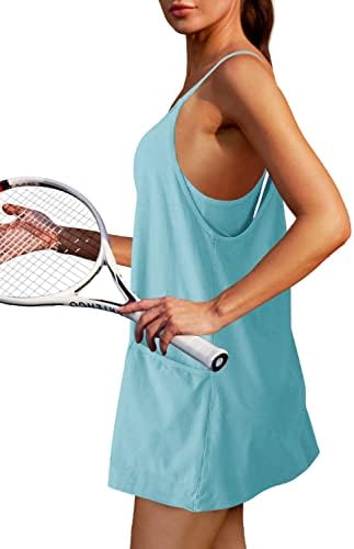נשים טניס שמלת אימון מיני שמלה עם מכנסיים קצרים שרוולים ספגטי רצועות גולף ספורט שמלות