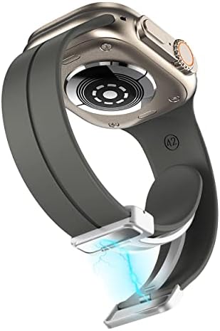 Meyzeli תואם ל- Apple Watch Ultra Band 49 ממ 45 ממ 44 ממ 42 ממ 41 ממ 40 ממ 38 ממ לגברים נשים, רצועת שעון סיליקון מגנטית רכה עבור Apple