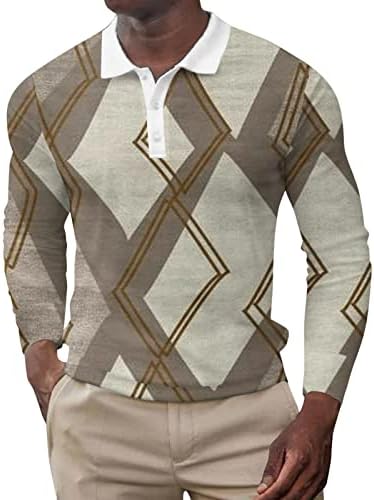 חולצות פולו לגברים XXBR שרוול ארוך שרוול קדמי כפתור הנלי חולצה רטרו רטרו אצטק אצטק גיאומטרי הדפס גולף מזדמן