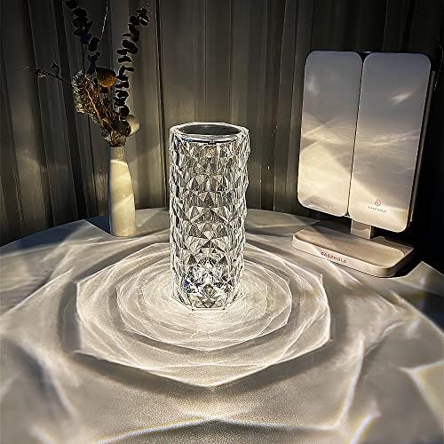 מנורת שולחן קריסטל ביתית מנורת לילה משתנה בצבע רומנטי לד רוז יהלום מנורות מגע לסלון מתנה לחנוכת בית (מרחוק ומגע
