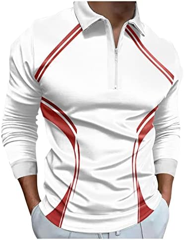 חולצות פולו לגברים של ווקאצ'י רוכסן צוואר, סתיו חורף שרוול ארוך טלאים טלאים טלאים גולף חולצה מעצבת שרירים מזדמנים