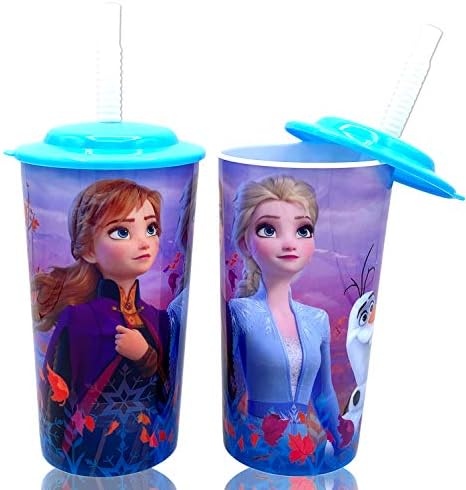 דיסני קפוא 2 אלזה אנה לשתות כוסות עם מכסה, לשימוש חוזר קש סט לילדים בנות פעוטות, חבילה של 2-בטוח משלוח על ידי זאק עיצוב,16 אונקיות