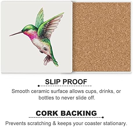 חופי קרמיקה של כיכר הציפורים של Hummingbird לשתות מחצלת ספל קפה עם בסיס פקק ללא החלקה 4 יחידות