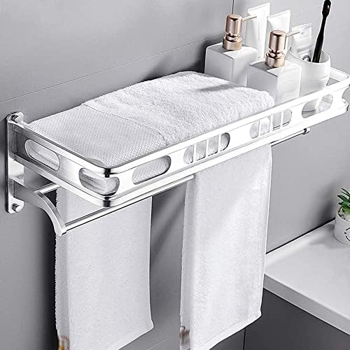 מדף אמבטיה של Xhalery, מתלה מגבת אלומיניום עם מדף מגבת כפול, מדף מקלחת /קיר קיר /סיר