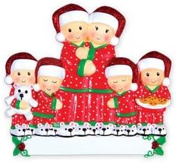 משפחת פיג'מה בת 6 קישוט עץ חג המולד המותאם אישית
