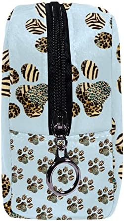 תיק איפור קטן, כיס רוכסן מארגן קוסמטי לטיולים לנשים ונערות, דפוס נמר של כלב בעלי חיים דפוס נמר כחול