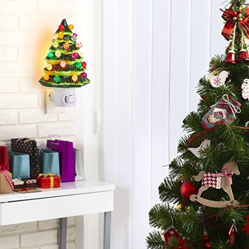Macarrie 2 חתיכות עץ חג המולד לילה בהיר קלון וירוק אורות בועה דקורטיביים קרמיקה אורות עץ חג המולד רטרו קישוטי חג המולד לחדר שינה חדר אמבטיה