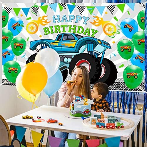 מפלצת משאית יום הולדת באנר רקע משאית נושא מסיבת יום הולדת קישוט עבור בני בנות מירוץ מכוניות דגל צילום רקע קישוטי תא צילום אבזרי ספקים71