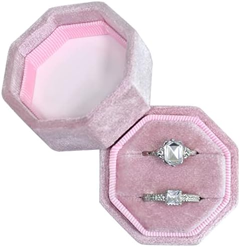 קופסת טבעת Vicoter Velvet, טבעת תיבת טבעת 2 חריצים קופסת מתנה חריצים כפול חריצים אוקטגון טבעת תצוגה מארז להצעה טקס חתונת אירוסין