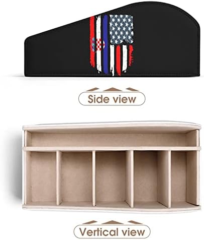 דגל קרואטי אמריקאי מחזיק בשלט רחוק קופסת מארגן עור PU עם 6 תאים קופסת אחסון לחדר שינה בסלון