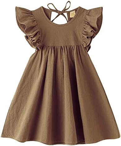 Lyxiof פעוט תינוקת כותנה שמלת פשתן שמלת פרע שרוול שרוול השמלה ללא שרוולים שמלות מזדמנים