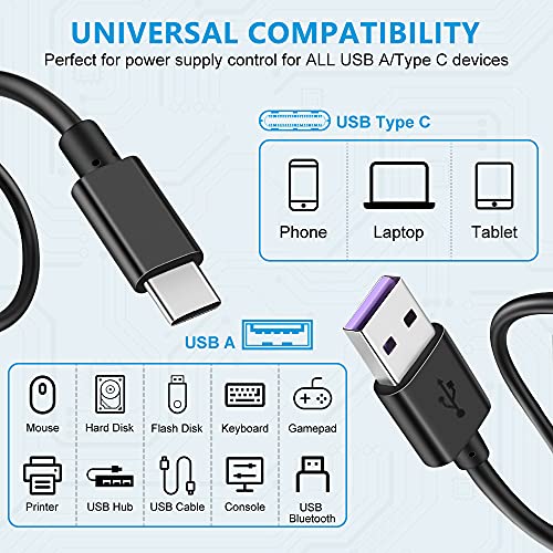 כבל מתג טעינה USB של Electop, USB A ל- USB C, USB סוג C כבל טעינה מהיר עם מתג הפעלה/כיבוי, תואם ל- Raspberry Pi 4 B, מנורת שולחן USB/מאוורר,