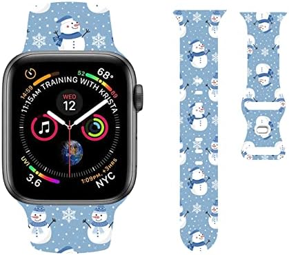 RertNocnf דמות רזה רצועה חג המולד תואם ל- Apple Watch 45 ממ 44 ממ 42 ממ, דפוס שלג חמוד של איש שלג רך רצועת החלפת סיליקון רכה לסדרת רצועות