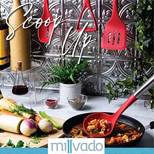 מילוואדו מרק מצקת, ניילון אדום מצקת עם נירוסטה ידית, ארוך 13 אינץ מרק מצקות עבור מנות וערבוב