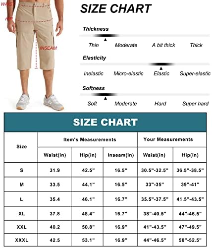 מכנסי טיול ארוכים של ליבין לגברים, 16.5 מכנסי מטען יבש מהיר מכנסי רוכסן כיסי רוכס