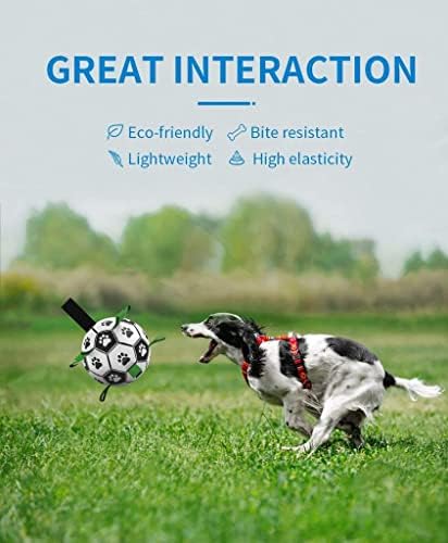 כדור כדורגל לכלבים עם רצועות, כדורים חורקים לכלבים לחיצוניות פנימית, צעצועים אינטראקטיביים לחיות מחמד, כדורי כלבים עמידים לכלבים קטנים