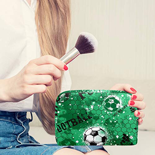 כדורגל כדורגל ירוק תיק נסיעות קוסמטי גדול קיבולת גדולה לשימוש חוזר איפור שקית מטלה לנשים נערות נערות 18.5x7.5x13 סמ/7.3x3x5.1in