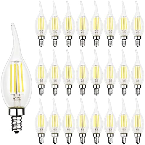 מנורת לד אנרגטית בעלת 24 חבילות, צורת 10, סגנון קצה להבה, שווה ערך ל-60 וואט, 2700 קראט לבן רך, בסיס 12, נורת לד, קרי 90+, אול רשום, לקישוט
