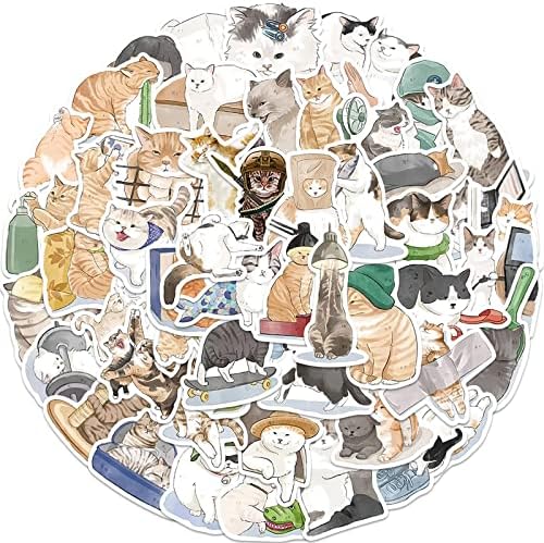 53 יחידות קאוואי חתולים מדבקות מדבקות אסתטיות חמודות מדבקות ויניל לבקבוק מים לילדים, חיות מחמד מקסימות חיות מחמד אטומות למים למחשבים ניידים