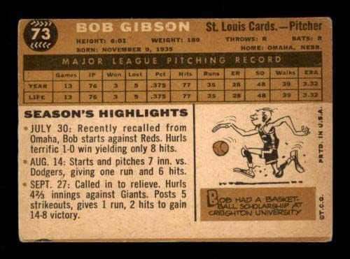 73 בוב גיבסון HOF - 1960 כרטיסי בייסבול של טופס מדורגים VG - כרטיסי וינטג 'חתימה על חתימות בייסבול