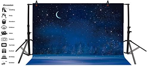 יייל 5 על 3 רגל חורף לילה שלג פתית שלג צילום תפאורות שמי זרועי הכוכבים ירח מטושטש אשוח עצי אורן יער רקע החג שמח שנה טובה מסיבת באנר קישוט