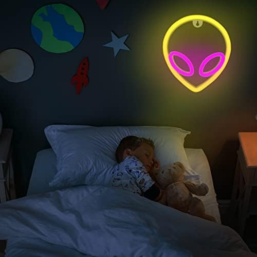 Dudiu Alien Neon שלט לחדר שינה LED Alien Alup Struce Sutlation או USB מופעל על סימני ניאון חייזרים ורודים לחדר Girl