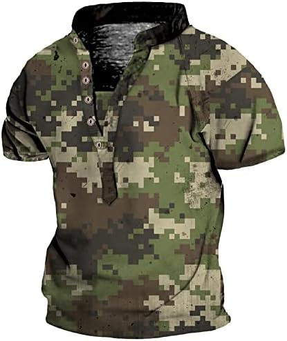 חולצות הנלי מזדמנים של גברים שרוול קצר 6 סוודר כפתור סווטשירט סווטשירט צווארון עם כיס רוכסן