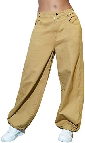מכנסי מטען רכים של Keusn לנשים מכנסי מצנח רופפים מכנסיים עם כיסים מותניים נמוכים רגל רחבה מכנסיים מכנסיים מכנסיים
