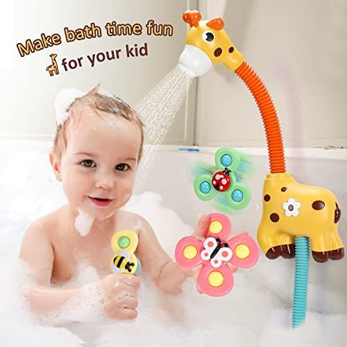 צעצועי אמבטיה של קלימן לפעוטות בגיל 1-4, משאבת מים למקלחת ג'ירפה עם 3 צעצועי ספינר יניקה לכיף מקסימלי של אמבטיה לתינוקות ופעוטות