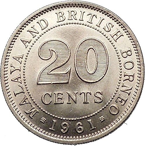 מטבעות רומאים יוונים עתיקים אותנטיים ועוד 1961 מלאיה ובריטיש בורנאו תחת המלכה בבריטניה אליזבת השנייה 20 סנט מטבע i55239