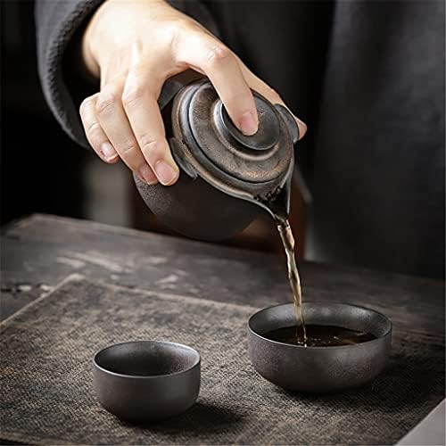 וולנוטה קרמיקה רטרו זיגוג זהב סט תה נייד סט סגנון יפני ערכות כלי תה ניידים קונג פו סט תה 1 סיר 2 כוסות (צבע: A