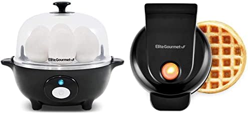 Elite Gourmet EGC-007B סיר ביצה מהיר, 7 ביצה, קשה, בינוני, ביצים מבושלות רכות, צופה, יצרנית חביתה, כיבוי אוטומטי + EWM013B חשמלי ללא