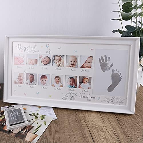 מסגרת תמונה של Weallbuy לתינוק שנה ראשונה, טביעת יד לתינוקות וערכת טביעת רגל עם כרית דיו, מתנה לתינוקות של 12 חודשים, מתנה לתינוק, שיא
