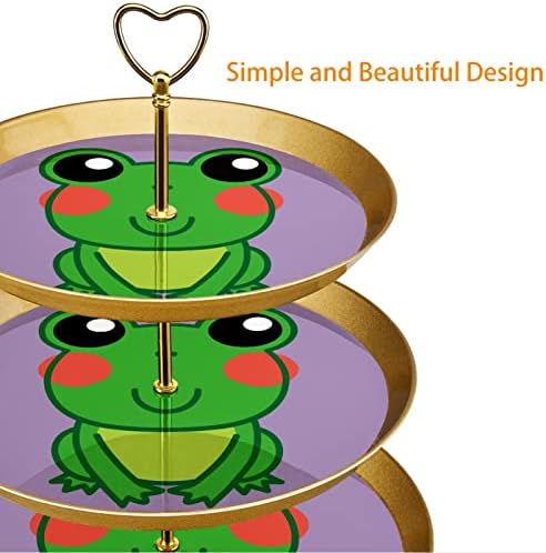 3 דוכן קאפקייקס שכבה, צפרדע חמודה סגולה קינוח מחזיק קינוח עוגת עוגת מגדל פירות צלחות עגולות לחתונה של מסיבת תה מקלחת לתינוק