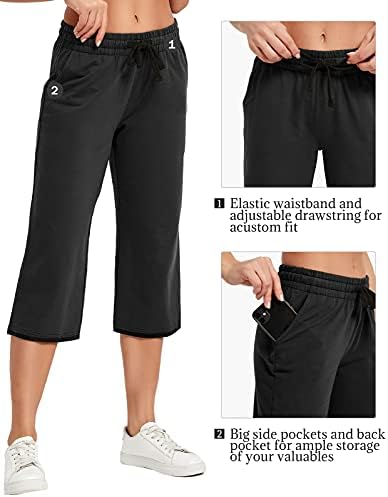 מכנסי קפרי של נשים מיוחדות מכנסי טרנינג קפריס מכנסי טרנינג קפריס 3 כיסים רגל רחבים משיכת מכנסי פיג'מה