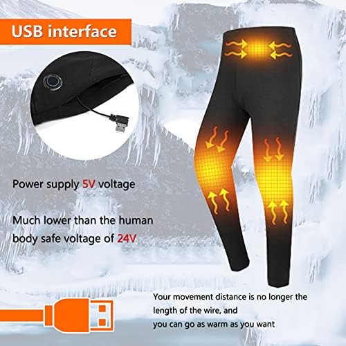 מכנסיים מחוממים לגברים, 16 אזורים חימום מהיר מכנסי תחתונים תרמיים, טמפרטורה מתכווננת, USB חשמלי, שחור, m