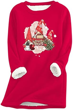 חולצת הדפס חג המולד מזדמנים של נשים סווטשירט סווטשירט עבה צוואר חורף עגול שנים חמות שנים רכות סוודר סוודר לנשים