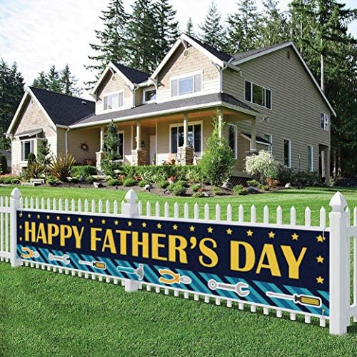 יום האב המאושר באנר גדול, יום האב של סימן הדשא של שלט מרפסת, קישוטים למסיבות יום האב, תפאורה חיצונית מקורה 8.9 x 1.6 רגל - גופנים
