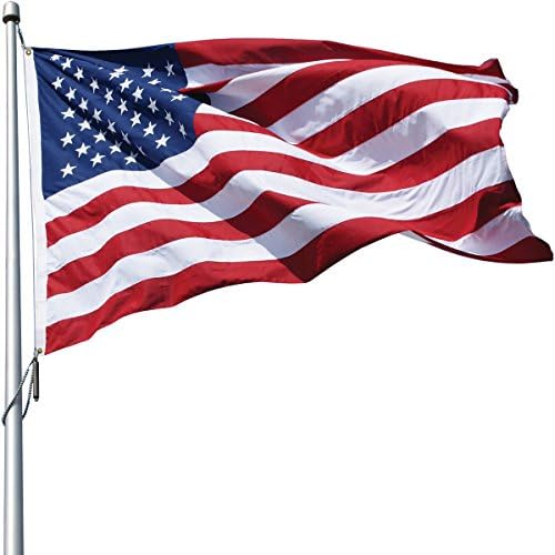 דגל אמריקאי כבד החובה 5 על 8 פרימיום מסחרי כיתה 2 רובדי פוליאסטר תוצרת ארהב קשה עמיד לדעוך עמיד כל מזג אוויר תפור פסים רקום כוכבים