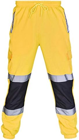 Wenkomg1 גברים Hi vis עבודה מכנסי מטען מכנסי בטיחות רפלקטיביים מכנסיים נראות נראות גבוהה מכנסי טרנינג מזדמנים