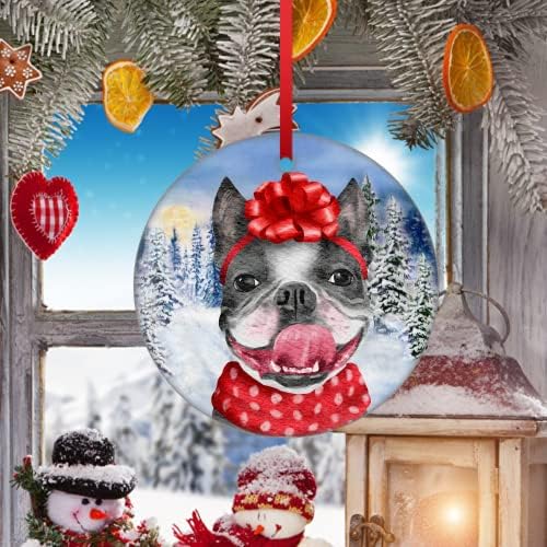 Godblessign Bulldog צרפתי אמא קישוט לחג המולד כלב כלב חג המולד קישוט תלוי כלב אמא רעיון קישוט גור חג המולד קישוט חג המולד 2021 קישוט לחג