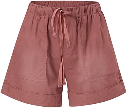 מכנסיים קצרים לנשים בגזרה רופפת מותניים גבוהים של 5 ליטר עם כיסים שרוך מכנסי קיץ מזדמנים אלסטיים