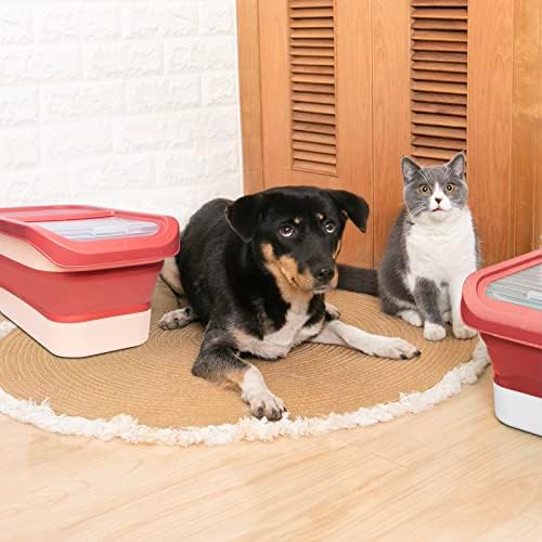 DDMOMMY מיכל אחסון מזון לכלבים מתקפל, 10-13 קילוגרם מיכלי מזון גדולים של חתול חיות מחמד פח עם מכסים, פח אחסון אורז דגני מטבח מתקפל עם