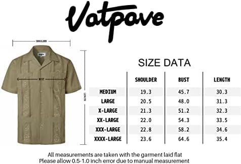 Vatpave Mens רקום חולצות גוויאברה קובניות כפתור מזדמן למטה חולצות חוף שרוול קצר