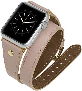 Wenito Savona עור עטיפה כפול עור רזה שעון רצועה עם סטוד זהב תואם ל- Apple Watch Iwatch Series 1, 2, 3, 4, 5, 6, 7, SE - 45 ממ / 44 ממ