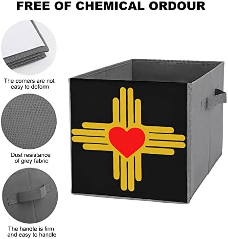 דגל מדינת ניו מקסיקו לב אחסון בד מתקפל באחסון קוביות קוביות קופסא מתקפלות עם ידיות