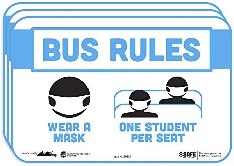 טאביס בהודעות בהודעות כללי אוטובוס, ללבוש מסכה, סטודנט אחד לכל מושב, 3-חבילה 9 x6, סימני בטיחות לחינוך לילדים הניתנים להחלפה, מושלמים
