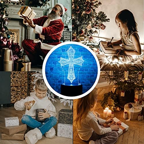 ישו 3 ד ישו צלב אשליה אופטית הוביל מנורת שולחן עיצוב חדר עם מרחוק 7 צבעים שינה חזותית לילה אור יום הולדת חג המולד פסחא מתנות נוצריות לנשים