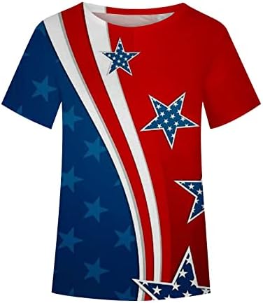 Ausyst נשים דגל אמריקאי טשירטים קיץ שרוול מזדמן צוואר עגול צוואר עגול 4 ביולי יום העצמאות של יום העצמאות חולצות פטריוטיות