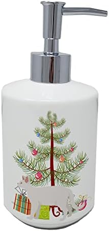 אוצרות קרוליין CK4602SOAP DEVON REX WHITE חתול חג מולד שמח קרמיקה מתקן סבון, מתקן סבון יד בקבוקי משאבה למטבח אמבטיה, מיכל סבון נוזלי ריק,
